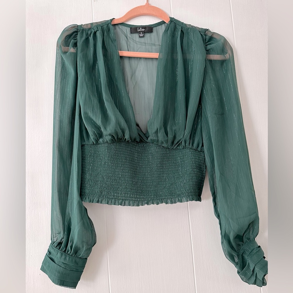 Lulu’s Green Sheer Shimmer Blouse, size small